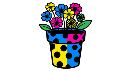 Colorful Flowers in a Polka Dot Pot.