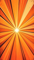 Abstract image with vibrant orange and yellow lines emanating from a central light source