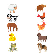 Cute cartoon animal set with funny farm and wild pets