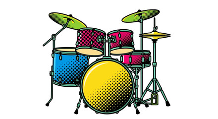 Colorful drum set illustration perfect for music enthusiasts.