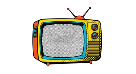 Retro Television Set with Static Screen and Antenna.
