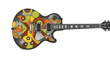 Colorful Electric Guitar with Abstract Geometric Design.