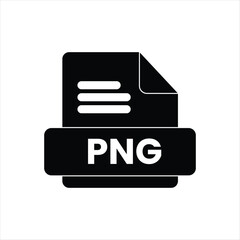 Monochrome PNG document icon. A flat vector illustration representing the portable network graphics file format, a common symbol for digital images and web design