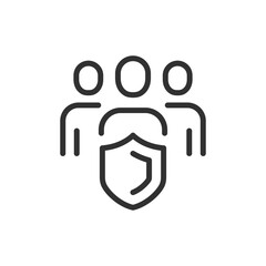Security team, linear icon. Group protection and safety in business. Line with editable stroke