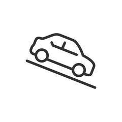 Car uphill, linear icon. Vehicle driving on slope. Line with editable stroke.