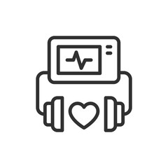 Defibrillator, linear icon. Medical device for heart resuscitation. Line with editable stroke.