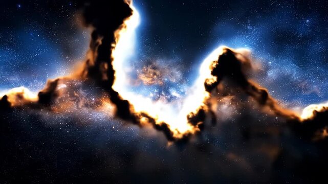 Stunning Cosmic Nebula Formation in Deep Space with Stars and Clouds.