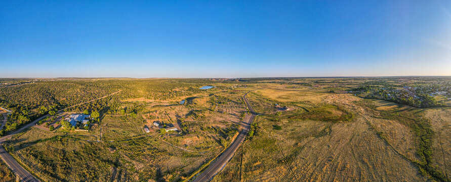 Aerial landscape of desert oasis Santa Rosa Lake in rural historic route 66 New Mexico NM