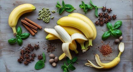 A Creative Culinary Display Presenting Bananas with Various Complementary Ingredients