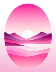 Stylized sunrise over mountain range in pink and purple