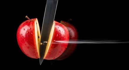 A Crisp Red Apple Being Sliced Symbolizing Freshness and Culinary Precision