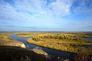 Mouth of the Vorskla River Flowing into the Dnipro at Kamianske Reservoir View from Snake Hill in Nyzhniovorasklyansky Nature Park