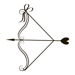 Cupid s bow with a heart-shaped arrowhead and decorative ribbon in a stylish vector illustration. Perfect for romantic themes, Valentine s Day designs, and love-themed projects.