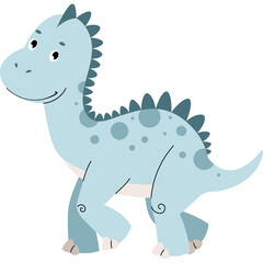 Cute light blue cartoon dinosaur walking isolated on white background in studio lighting
