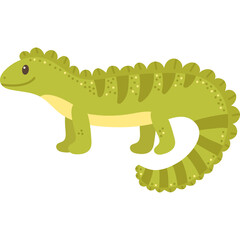 Cute Pixelated Green Lizard with Yellow Stripes and Spiky Back on Transparent Background
