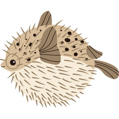 Cute Pufferfish Illustration with Spikes and Spots on a Transparent Background