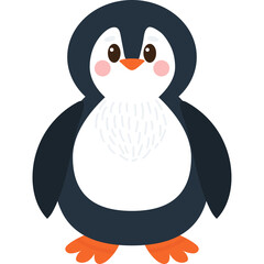 Cute Penguin Cartoon Illustration with Fluffy White Chest and Pink Cheeks on Transparent Background