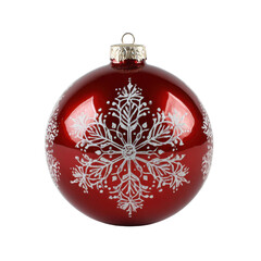 Red Christmas ornament with a snowflake design on a black background