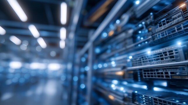 Cryptocurrency data center with thousands of GPUs working in synchronization, emotion of awe visible, representing industrial blockchain infrastructure, global network computing, and sustainable