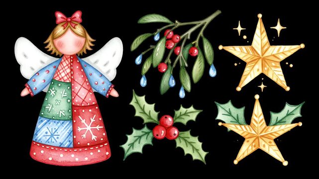 Charming Christmas Angels and Golden Stars Border Design with Holiday Elements
