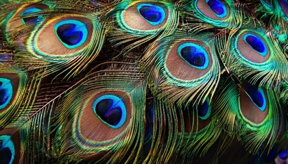 Obraz premium Closeup Peacock Feathers Beautiful Background Wallpaper Texture