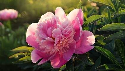 Pink Peony Close Up On The Bush