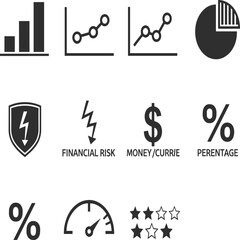Obraz premium Business and Finance Data Chart Glyph Icon Set Vector, Monochrome Graph, Risk, and Rating Symbols
