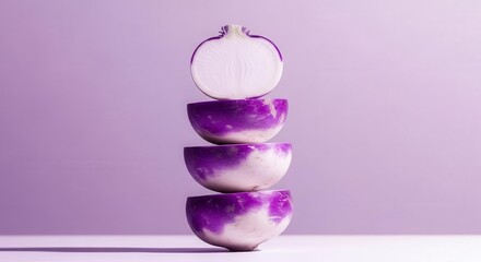 Abstract Composition of Purple Turnip Slices Balanced in a Simple and Minimalist Arrangement