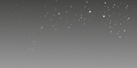 Christmas glittering snowflakes in air on transparent background. Snow overlay effects. Snow background. Heavy snowfall with frosty particles. Winter ambiance.