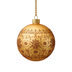 Fototapeta premium Elegant golden Christmas ornament with intricate snowflake design hanging on a chain