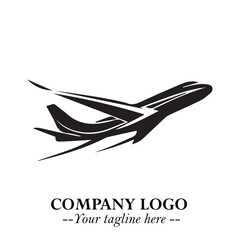 Plane Flying Fast Logo Symbol in Black on the White Background with Dynamic Aviation Design
