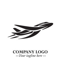 Plane Flying Fast Logo Symbol in Black on the White Background with Dynamic Aviation Design