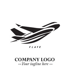 Plane Flying Fast Logo Symbol in Black on the White Background with Dynamic Aviation Design