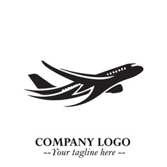 Plane Flying Fast Logo Symbol in Black on the White Background with Dynamic Aviation Design
