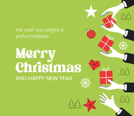 Merry Christmas and Happy New Year Greeting with Gift Giving