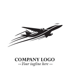 Plane Flying Fast Logo Symbol in Black on the White Background with Dynamic Aviation Design