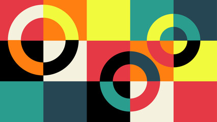 Obraz premium Dynamic Colorful Circle Composition On Geometric Block Vector Design Background