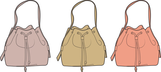 Stylish Vector Illustration of Bucket Bags in Different Colors © Nasir