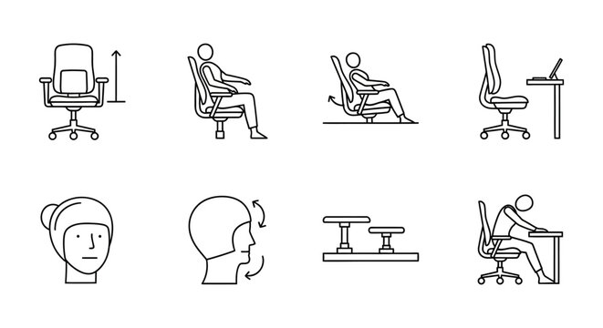 Ergonomic posture tips correct sitting position to improve office desk work head  neck alignment for worker wellness health and productivity