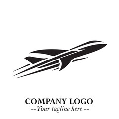 Plane Flying Fast Logo Symbol in Black on the White Background with Dynamic Aviation Design