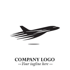 Plane Flying Fast Logo Symbol in Black on the White Background with Dynamic Aviation Design