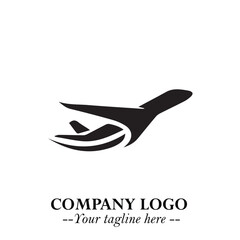 Plane Flying Fast Logo Symbol in Black on the White Background with Dynamic Aviation Design