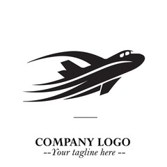 Plane Flying Fast Logo Symbol in Black on the White Background with Dynamic Aviation Design