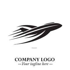 Plane Flying Fast Logo Symbol in Black on the White Background with Dynamic Aviation Design