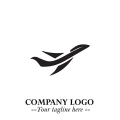 Plane Flying Fast Logo Symbol in Black on the White Background with Dynamic Aviation Design