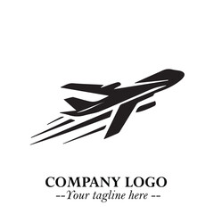 Plane Flying Fast Logo Symbol in Black on the White Background with Dynamic Aviation Design