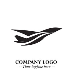 Plane Flying Fast Logo Symbol in Black on the White Background with Dynamic Aviation Design