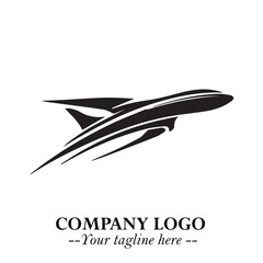 Plane Flying Fast Logo Symbol in Black on the White Background with Dynamic Aviation Design