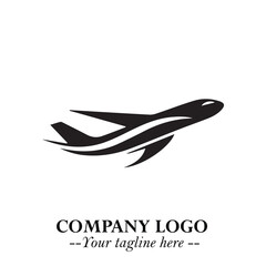 Plane Flying Fast Logo Symbol in Black on the White Background with Dynamic Aviation Design