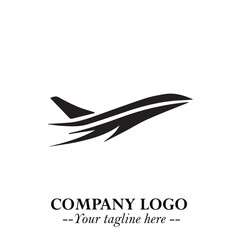 Plane Flying Fast Logo Symbol in Black on the White Background with Dynamic Aviation Design